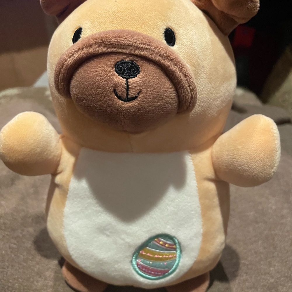 Squishmallows HugMees Pug Dog with Easter Egg